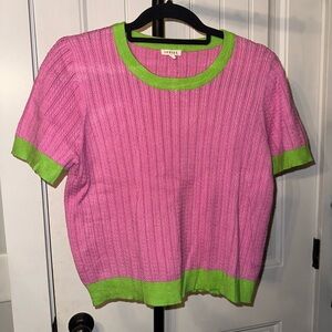 Jodifl Size Medium Pink and Green Short Sleeve Knit‎ Sweater